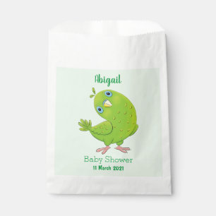 Cute green curious parakeet cartoon illustration favour bag