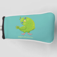 Cute green curious parakeet cartoon illustration