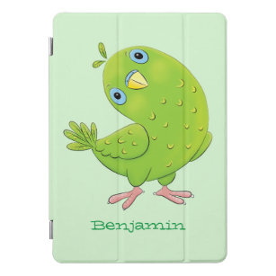 Cute green curious parakeet cartoon illustration iPad pro cover