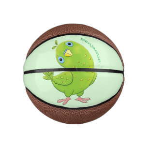 Cute green curious parakeet cartoon illustration mini basketball