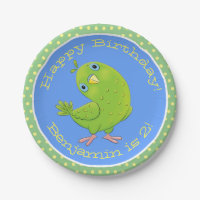 Cute green curious parakeet cartoon illustration