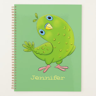 Cute green curious parakeet cartoon illustration planner