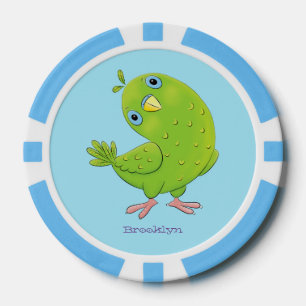 Cute green curious parakeet cartoon illustration poker chips
