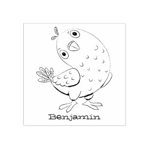 Cute green curious parakeet cartoon illustration  rubber stamp