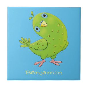 Cute green curious parakeet cartoon illustration tile