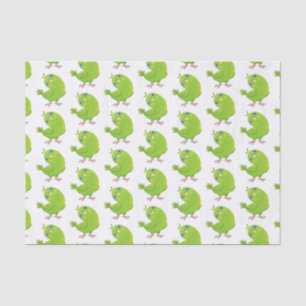 Cute green curious parakeet cartoon illustration tissue paper