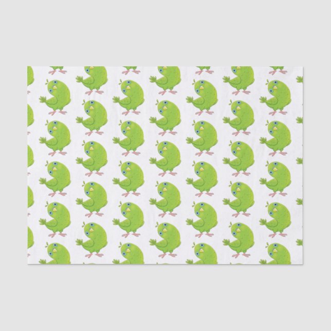 Cute green curious parakeet cartoon illustration tissue paper (Front)