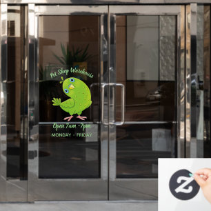 Cute green curious parakeet cartoon illustration window cling