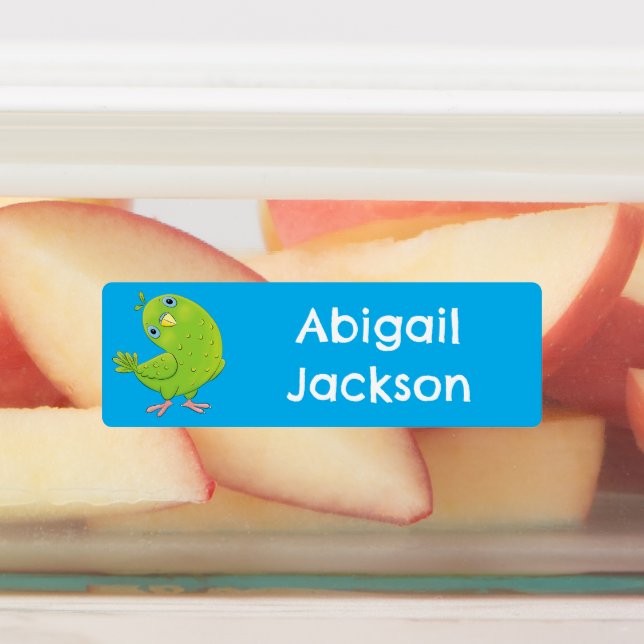 Cute green curious parakeet cartoon personalized (Affixed)