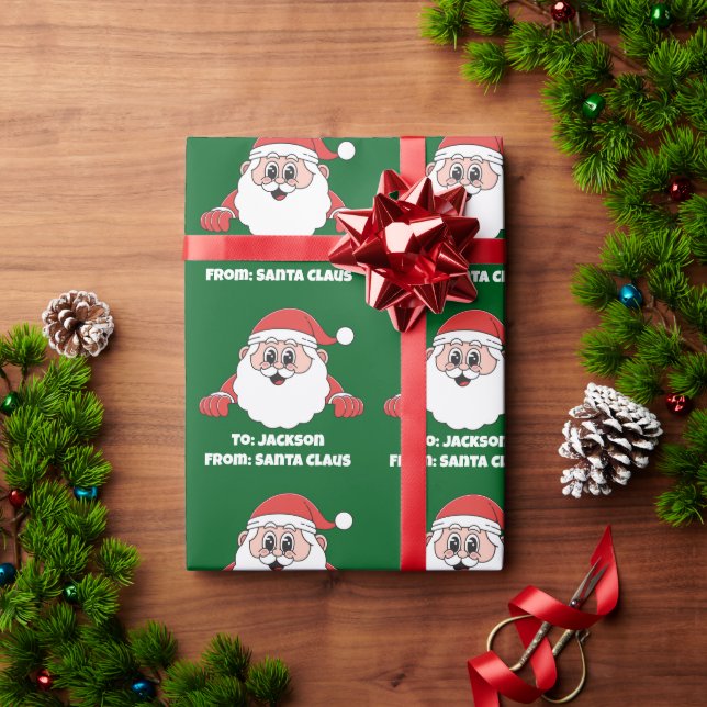 Cute Green Customized From Santa Claus Wrapping Paper (Holiday Gift)