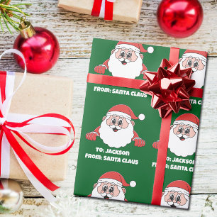 Cute Green Customized From Santa Claus Wrapping Paper