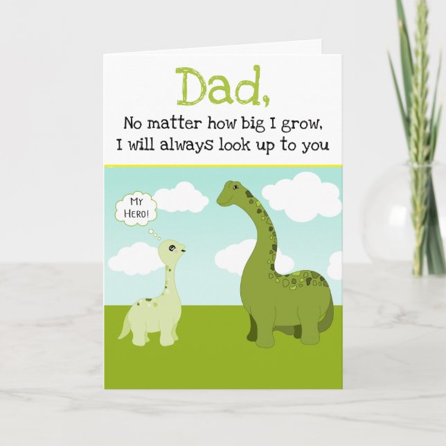 Cute Green Dad Dinosaur Hero Cartoon Father's Day Card (Front)