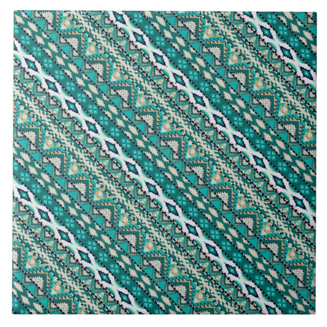 Cute green design aztec patterns design tile (Front)