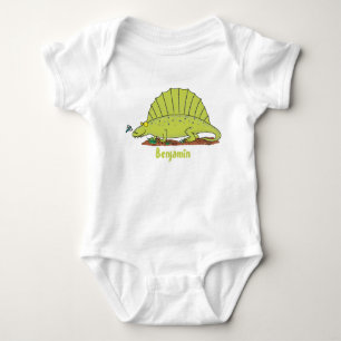 Cute green dimetrodon cartoon illustration baby bodysuit