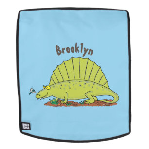 Cute green dimetrodon cartoon illustration backpack
