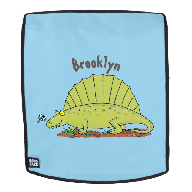 Cute green dimetrodon cartoon illustration backpack (Removable Face)