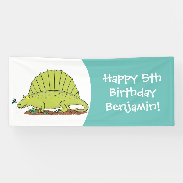 Cute green dimetrodon cartoon illustration banner (Horizontal)