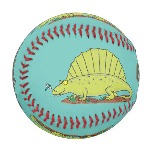 Cute green dimetrodon cartoon illustration baseball