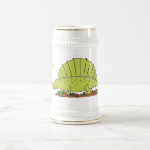 Cute green dimetrodon cartoon illustration beer stein