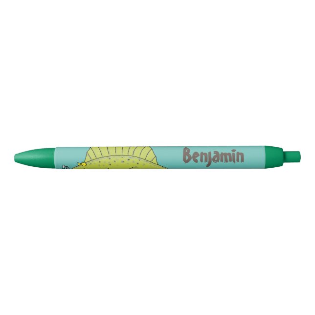 Cute green dimetrodon cartoon illustration black ink pen (Front)