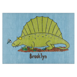 Cute green dimetrodon cartoon illustration cutting board
