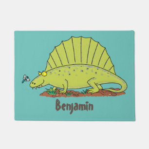 Cute green dimetrodon cartoon illustration doormat