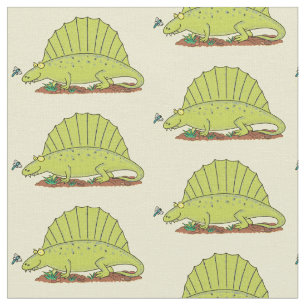 Cute green dimetrodon cartoon illustration fabric