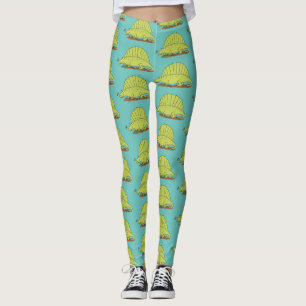 Cute green dimetrodon cartoon illustration leggings