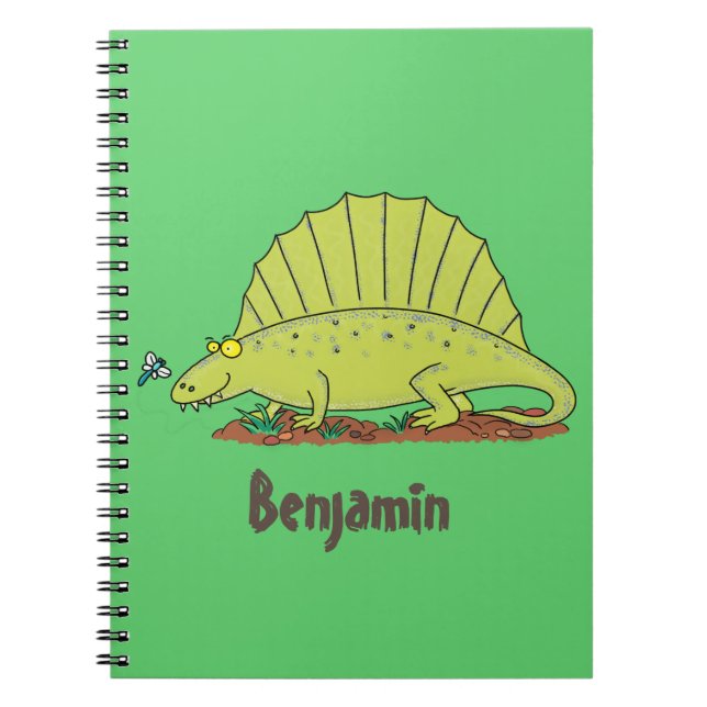 Cute green dimetrodon cartoon illustration notebook (Front)
