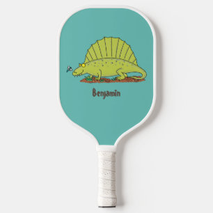 Cute green dimetrodon cartoon illustration  pickleball paddle