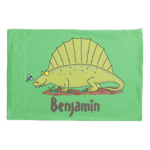 Cute green dimetrodon cartoon illustration pillowcase