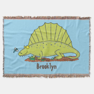 Cute green dimetrodon cartoon illustration throw blanket