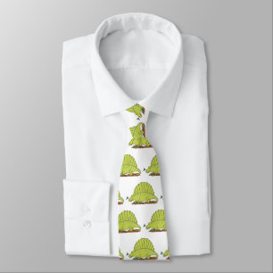 Cute green dimetrodon cartoon illustration tie