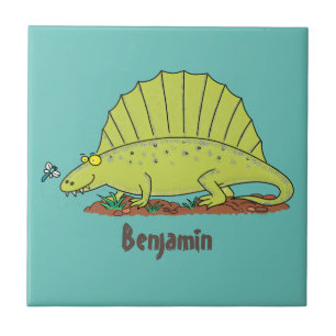 Cute green dimetrodon cartoon illustration tile
