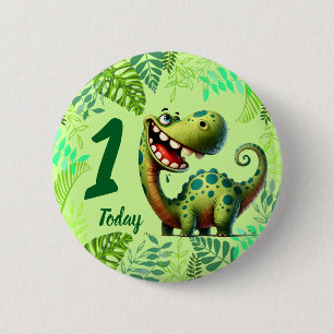 Cute Green Dinosaur 1st Birthday 2 Inch Round Button
