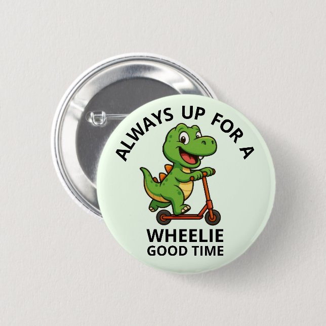 Cute Green Dinosaur 2 Inch Round Button (Front & Back)