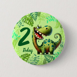Cute Green Dinosaur 2nd Birthday 2 Inch Round Button