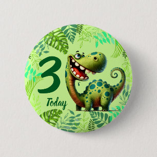 Cute Green Dinosaur 3rd Birthday 2 Inch Round Button