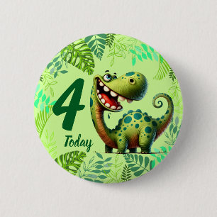 Cute Green Dinosaur 4th Birthday 2 Inch Round Button