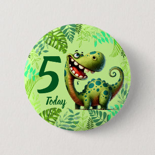 Cute Green Dinosaur 5th Birthday 2 Inch Round Button
