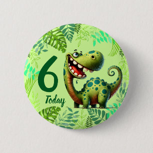 Cute Green Dinosaur 6th Birthday 2 Inch Round Button