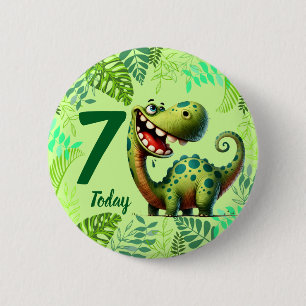 Cute Green Dinosaur 7th Birthday 2 Inch Round Button