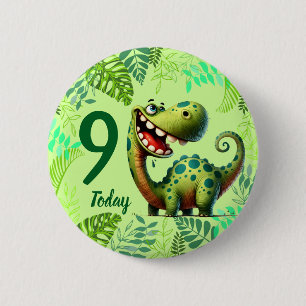 Cute Green Dinosaur 9th Birthday 2 Inch Round Button