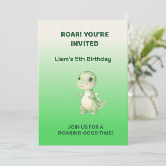 Cute Green Dinosaur Birthday Invitation | Personal