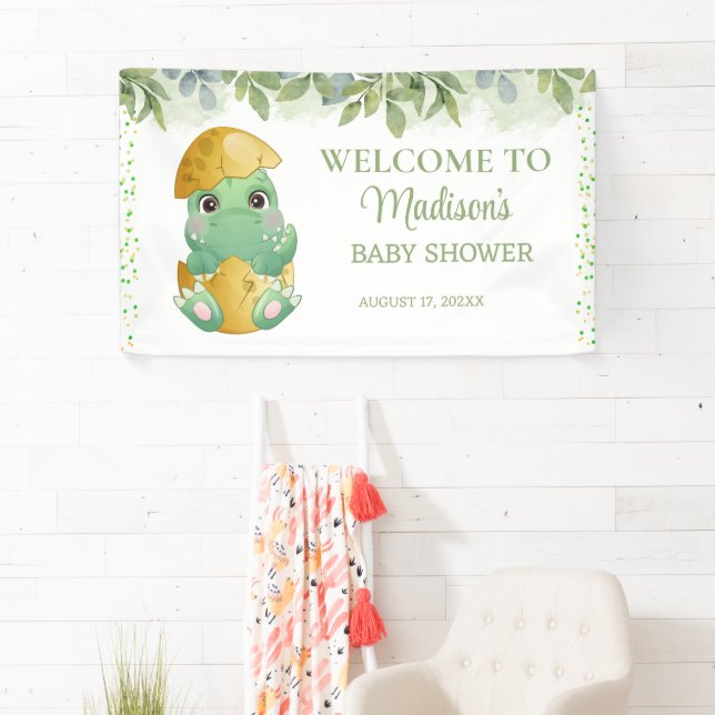 Cute Green Dinosaur Boys Baby Shower  Banner (Insitu)