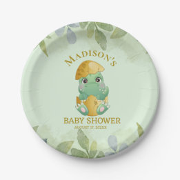 Cute Green Dinosaur Boys Baby Shower  Paper Plate
