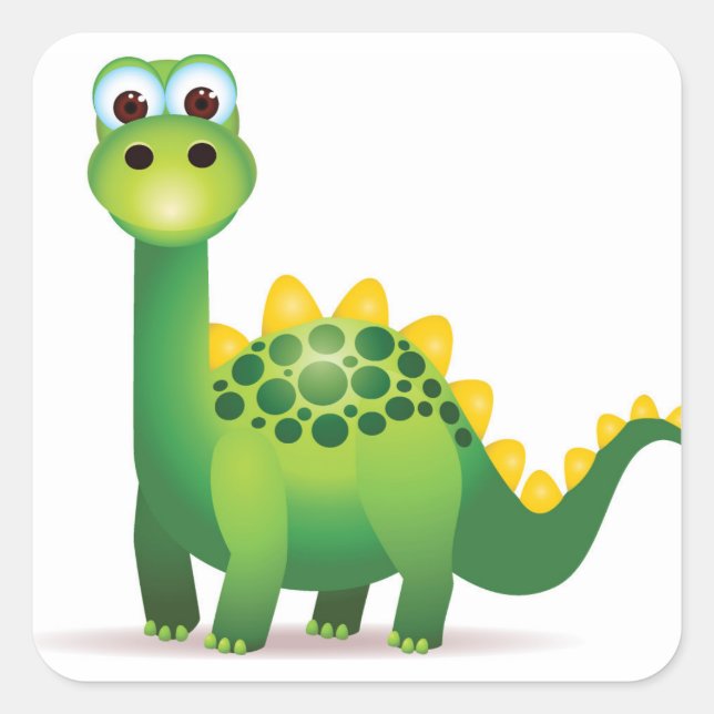 Cute green dinosaur cartoon square sticker (Front)