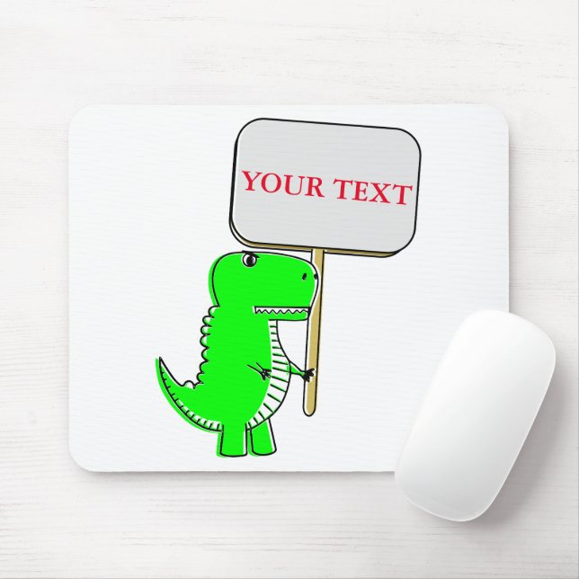 Cute Green Dinosaur Custom Text Mouse Pad (With Mouse)