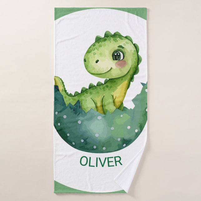 Cute Green Dinosaur Custom Watercolor Pastel (Serviette de bain)