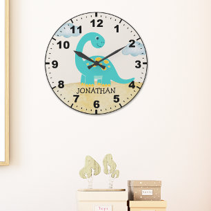 Cute Green Dinosaur Decoration Room Kid's Large Clock